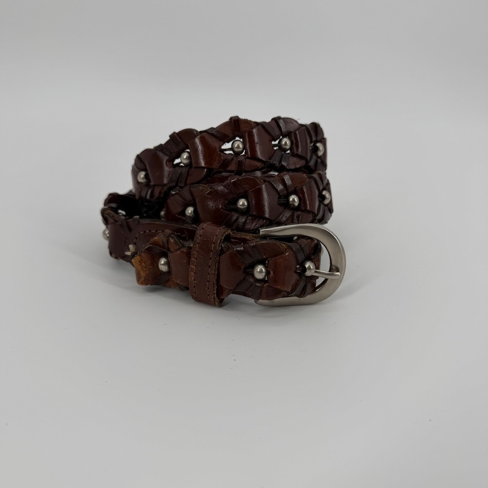 Accents Lane Bryant Brown Braided Studded Leather Belt Plus Size 18/20 Western